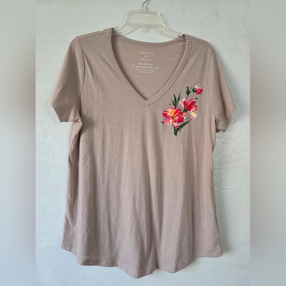 Torrid Tan and Pink Short Sleeve Tee